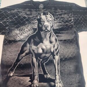 DOM Pit Bull Tshirt Men‎ XL Black Full Front Graphics Y2k Grunge Punk Biker